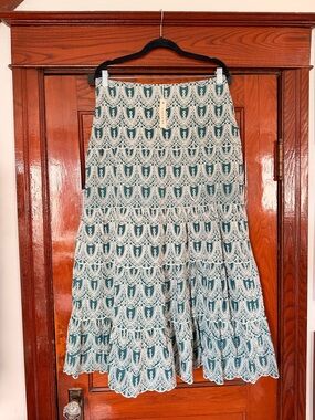 Teal Lace Tiered Maxi Skirt